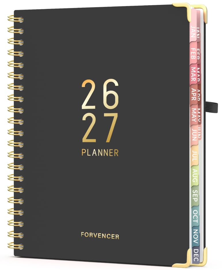 Forvencer Planner 2026-2027, 18 Month Weekly and Monthly Calendar Planner, Jan 2026 -June 2027, 8.5"" x 11"", Daily Agenda Book with Tabs, College School Supplies for Student Teacher Home, A4, Black - Image 1